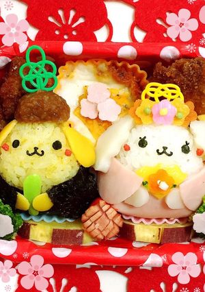 ポムポムプリンとマカロンひな祭りキャラ弁-レシピのメイン写真
