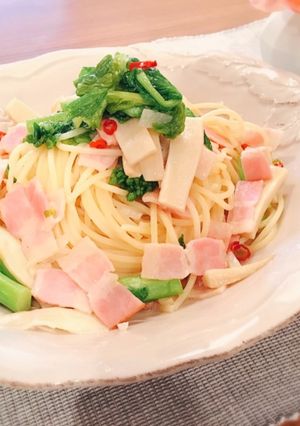 菜の花ときのこの春色ペペロンチーノ-レシピのメイン写真