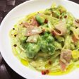 牛乳で、アボカドのわさびクリームパスタ
