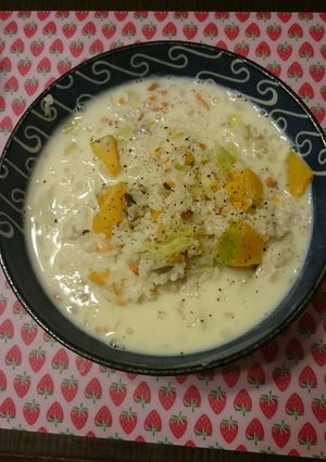 カボチャと色々野菜の豆乳リゾット-レシピのメイン写真