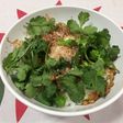 我が家のパクチーde温玉納豆丼