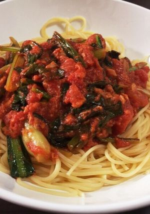 小松菜とツナのトマトソースパスタ-レシピのメイン写真