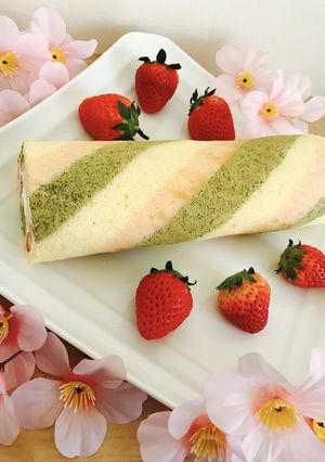 ♪ひな祭りに♪シフォンの３色ロールケーキ-レシピのメイン写真