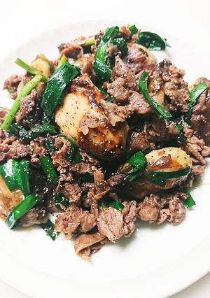 カキ貝(加熱用)と牛肉の炒め物-レシピのメイン写真