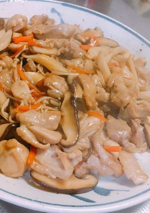 人参ときのこと鶏肉でオイスターソース炒め-レシピのメイン写真