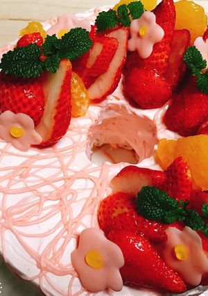 お雛祭りに桜シフォンケーキをデコ-レシピのメイン写真