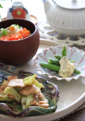 腎臓病食にも 豚の味噌炒め&茹でアスパラ-レシピのメイン写真
