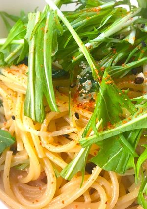 シャキッと水菜と明太子のガーリックパスタ-レシピのメイン写真
