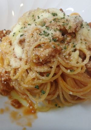 レトルトハンバーグのミートソースパスタ-レシピのメイン写真