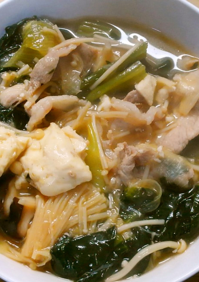 豚肉とネギとほうれん草 豆腐の和風煮＊゜-レシピのメイン写真