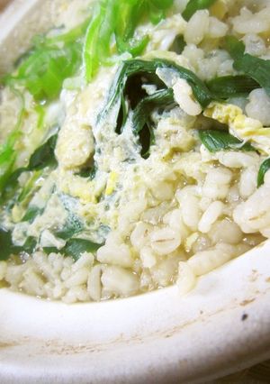 もち麦で雑炊（和風味 卵とじ仕あげ）-レシピのメイン写真