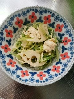 豆苗れんこんささみのシャキシャキごまマヨ-レシピのメイン写真