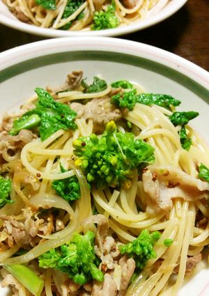 菜の花と豚細の粒マスタードパスタ-レシピのメイン写真