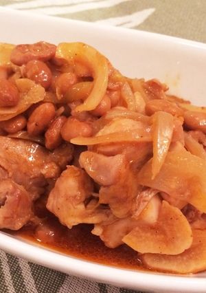 節分お豆を使って鶏肉のケチャップ煮込み-レシピのメイン写真