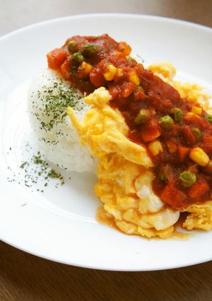 包丁不使用、ふわふわ卵のトマトソースかけ-レシピのメイン写真