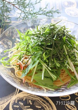 ノンオイル♪水菜とカニカマで和風パスタ-レシピのメイン写真