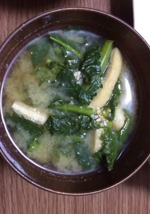 のらぼう菜と油揚げのお味噌汁-レシピのメイン写真