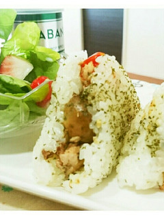 アヒージョの残りで。サンドおにぎり-レシピのメイン写真