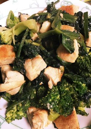 ムネ肉とブロッコリーほうれん草のマヨ炒め-レシピのメイン写真