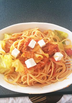 ツナとキャベツのトマトソースパスタ-レシピのメイン写真