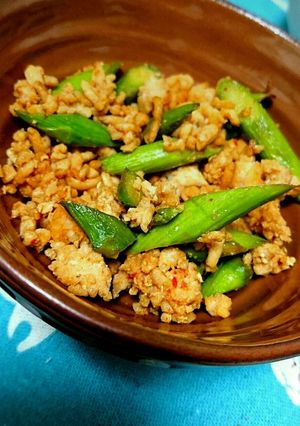 簡単おつまみ*アスパラ辛肉味噌炒め-レシピのメイン写真