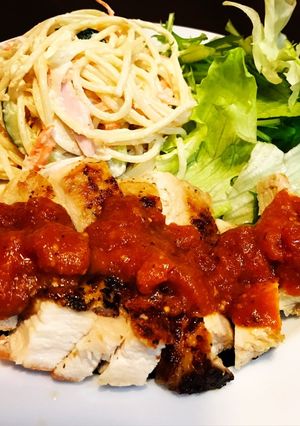 焼くだけ簡単ガーリックチキントマトソース-レシピのメイン写真