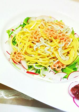簡単!ヘルシー水菜と梅としらすの春パスタ-レシピのメイン写真