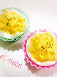 お弁当に簡単♪お花のからしマヨゆで卵♡-レシピのメイン写真