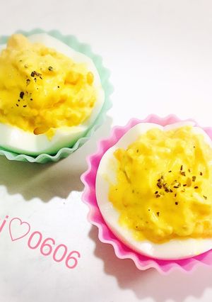 お弁当に簡単♪お花のからしマヨゆで卵♡-レシピのメイン写真