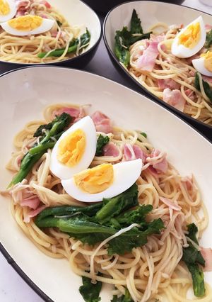 簡単！春♡菜の花とベーコンの彩りパスタ♡-レシピのメイン写真