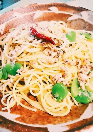 春を感じるソラマメと豚挽き肉パスタ-レシピのメイン写真
