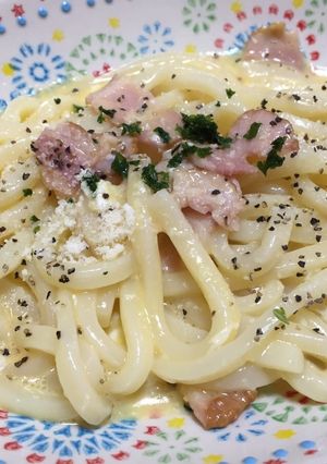 お鍋一つで完成☆釜玉カルボナーラうどん♪-レシピのメイン写真
