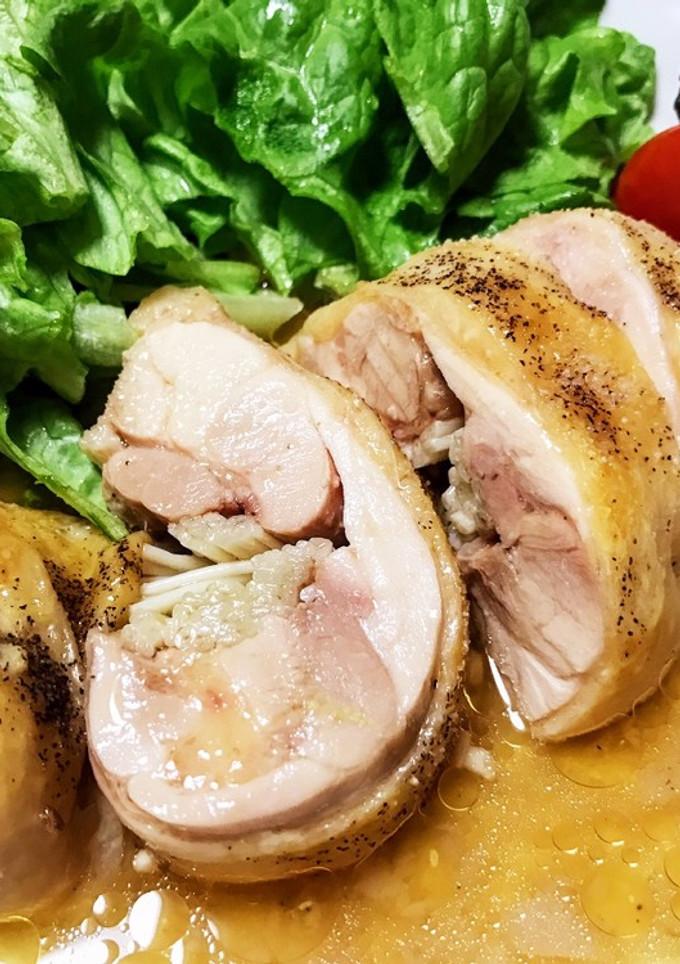 鶏もも肉のエノキ巻き蒸し♪-レシピのメイン写真