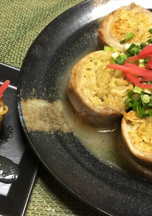 お酒のつまみにあんかけ肉巻きそば♡-レシピのメイン写真