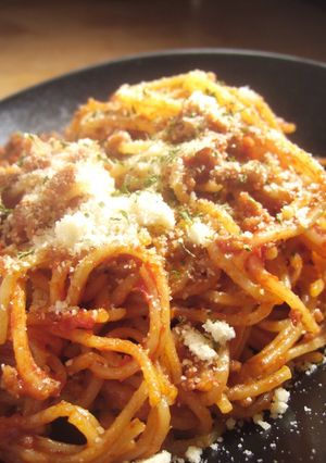 レンジでパスタ☆肉も入れてチン♬♫-レシピのメイン写真