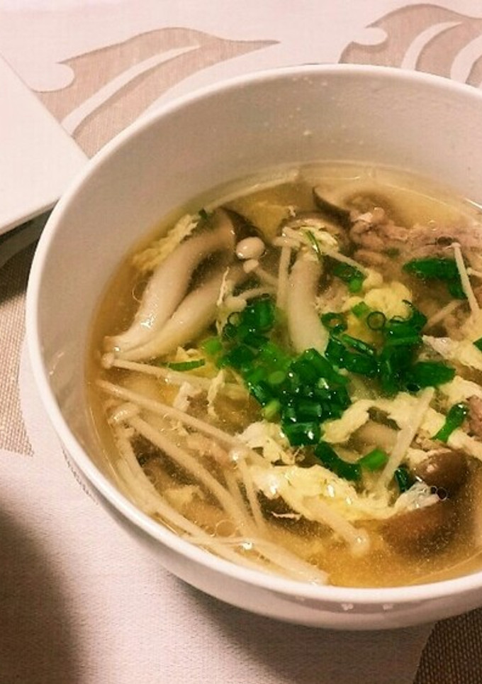 キノコと豚挽き肉の中華スープ-レシピのメイン写真