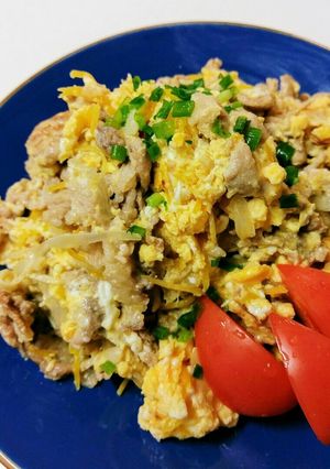 豚肉と玉ねぎの“夕飯”スクランブルエッグ-レシピのメイン写真