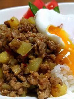 ゴボウとジャガイモと挽肉の味噌炒めごはん-レシピのメイン写真