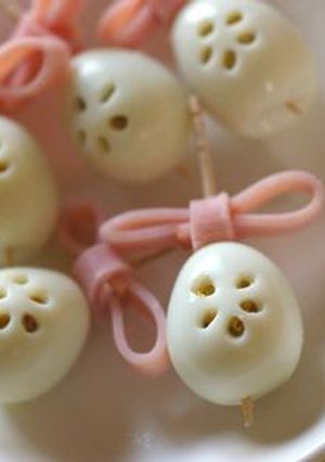 鶉のハムリボンピック（キャラ弁オカズ）-レシピのメイン写真