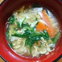 รูปของ 春菊とオリーブオイル香るかきたま汁