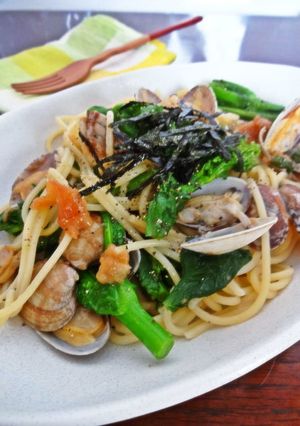 アサリと菜の花の梅わさパスタ-レシピのメイン写真