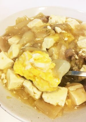 玉ねぎ丸ごと煮リメイク☆卵 豆腐あんかけ-レシピのメイン写真
