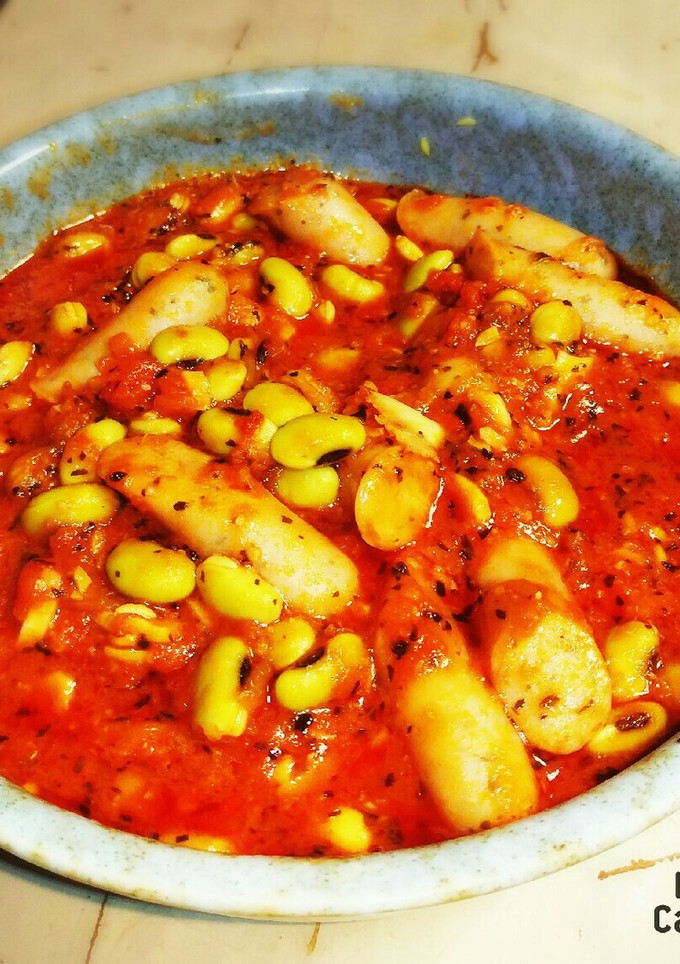 ひたし豆とバジルソーセージのトマト煮込み-レシピのメイン写真