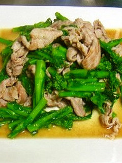 超簡単!豚もも肉と菜の花の炒めもの-レシピのメイン写真