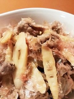 竹の子と豚肉の炒め煮でカツオ節ふんわり♪-レシピのメイン写真