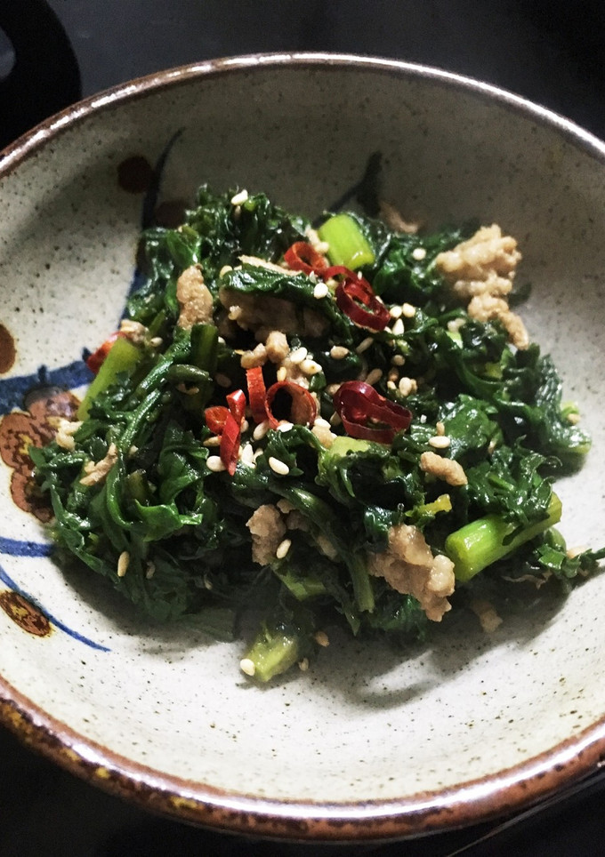 3分でできる春菊ひき肉炒め 超簡単！-レシピのメイン写真