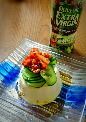 キムチ豆腐にオリーブオイルちょいかけ-レシピのメイン写真