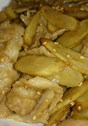 分量簡単☆豚バラとごぼうの甘辛炒め-レシピのメイン写真