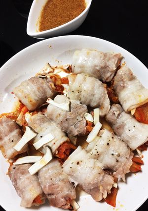 レンジde簡単 豚バラきのこキムチ-レシピのメイン写真