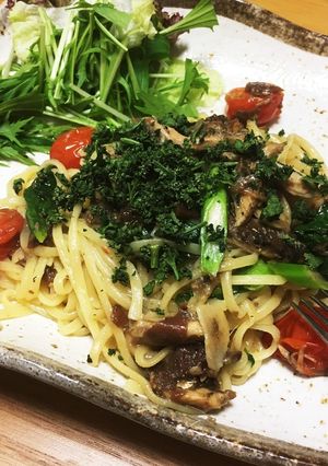 イワシの梅煮と菜の花でトマトパスタ！-レシピのメイン写真